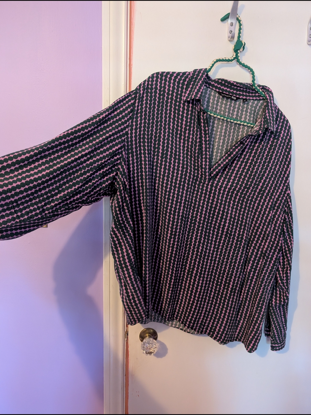 Marimekko Uniqlo Women's Pink and Green Polka Dot Blouse